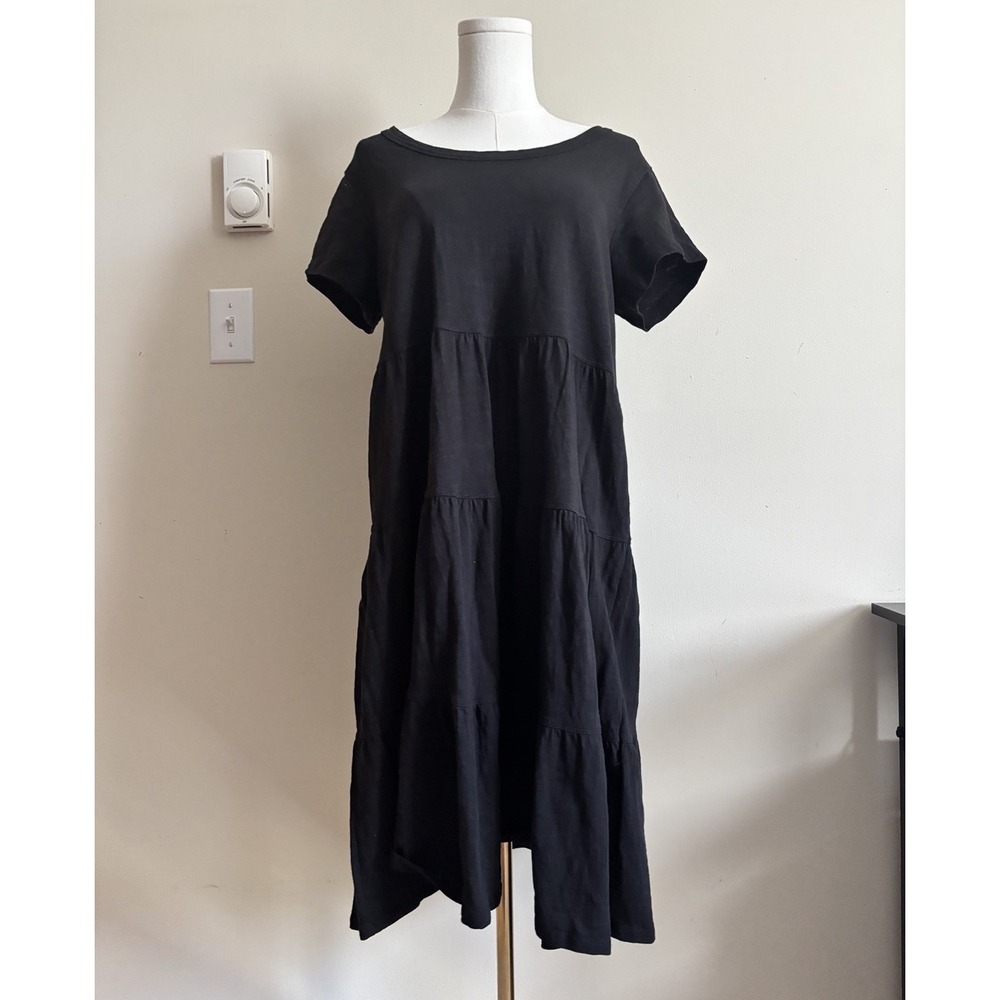 Time and Tru Tiered Dress Short Sleeve Medium Cotton Black Casual Boho‎ Cute
